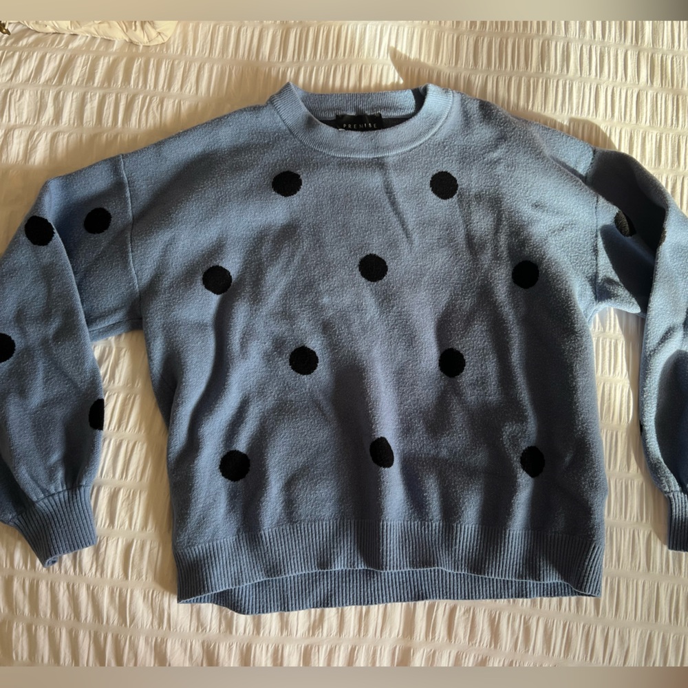 Blue and black polka dot top